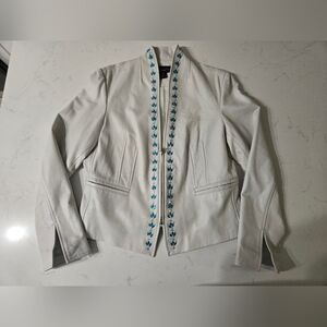 Colleen Lopez Genuine White Leather Jacket Sz M